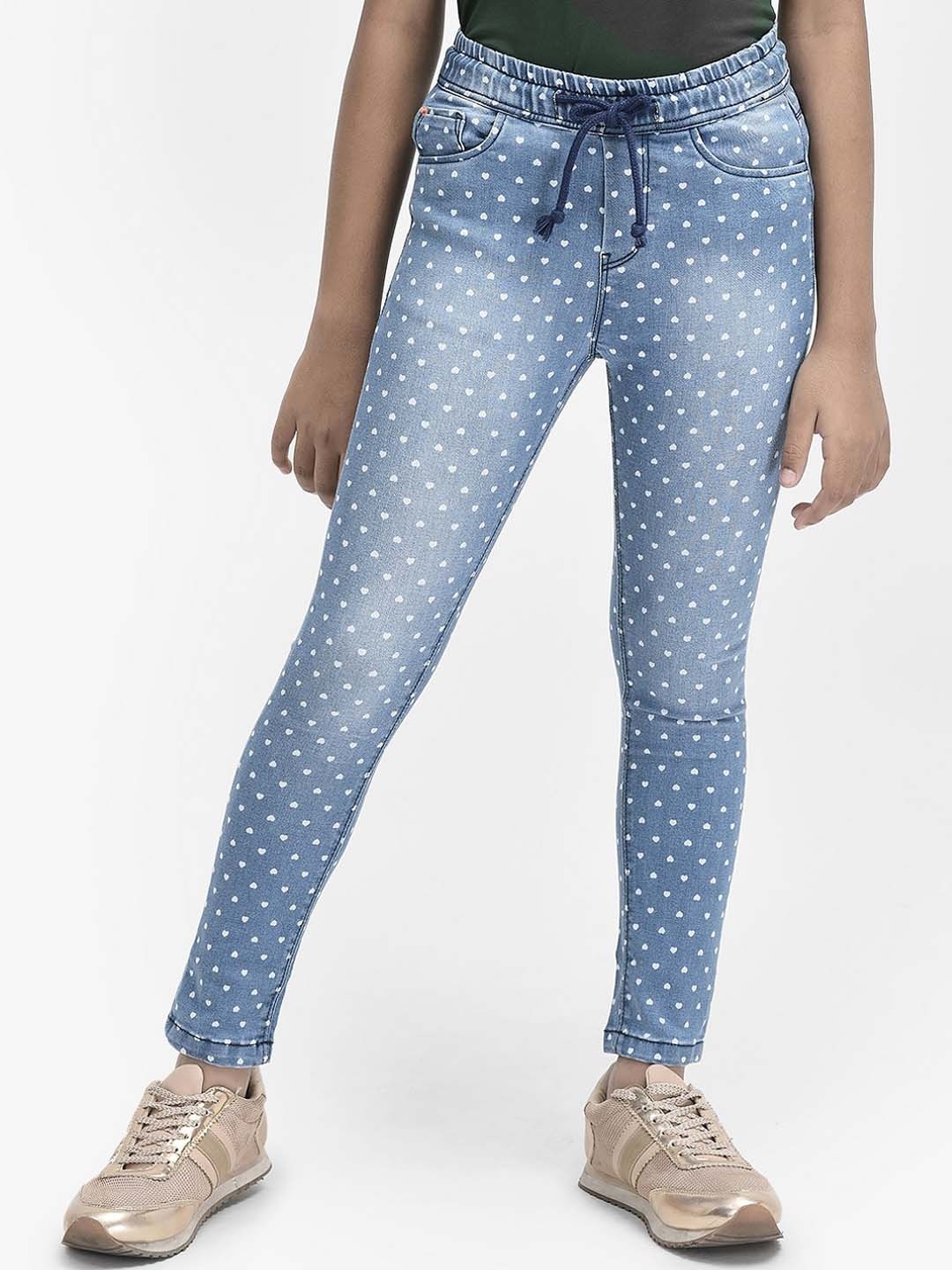 

Crimsoune Club Girls Conversational Printed Slim Fit Heavy Fade Stretchable Jeans, Blue