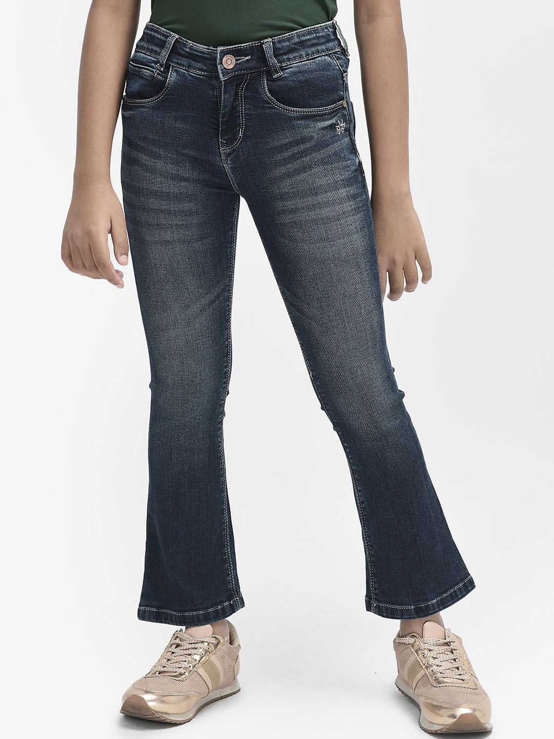 

Crimsoune Club Girls Fared Bootcut Stretchable Jeans, Blue