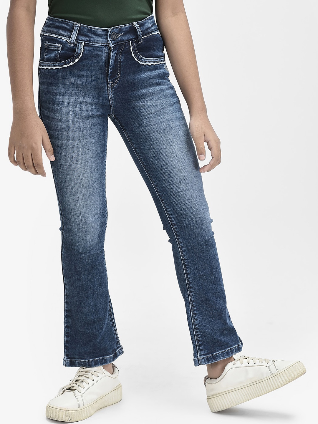 

Crimsoune Club Girls Mid-Rise Heavy Fade Stretchable Jeans, Blue