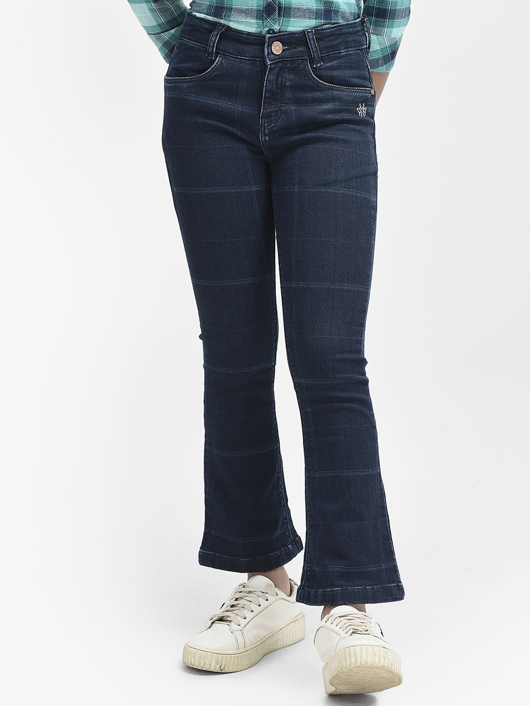 

Crimsoune Club Girls Checked Bootcut Stretchable Jeans, Navy blue