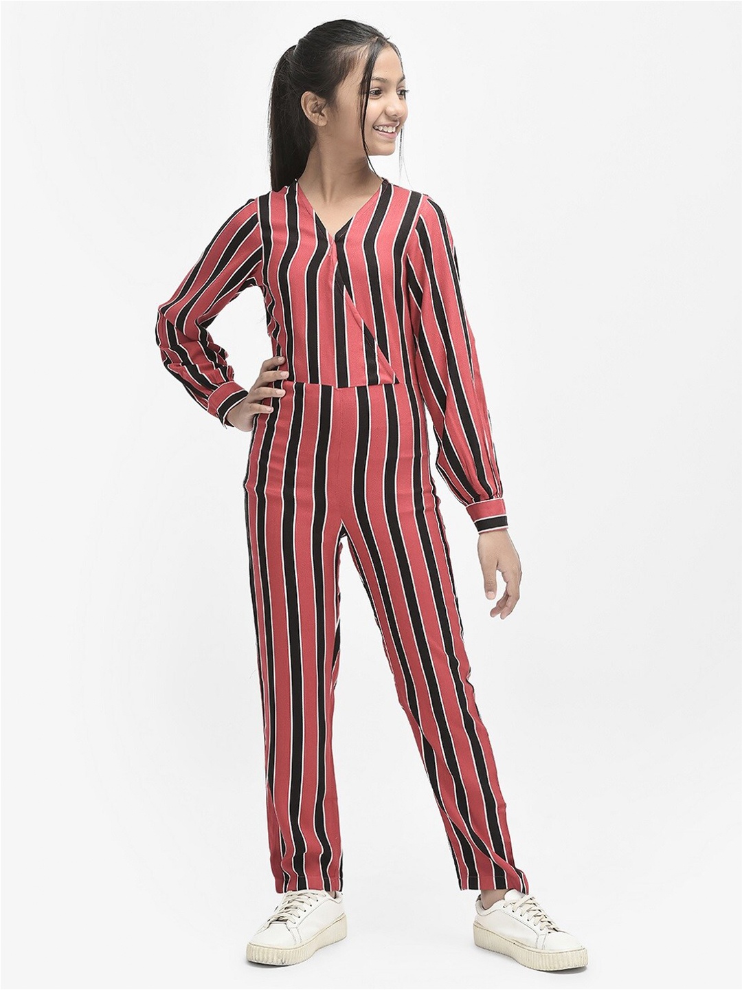 

Crimsoune Club Girls Striped Basic Jumpsuit, Pink