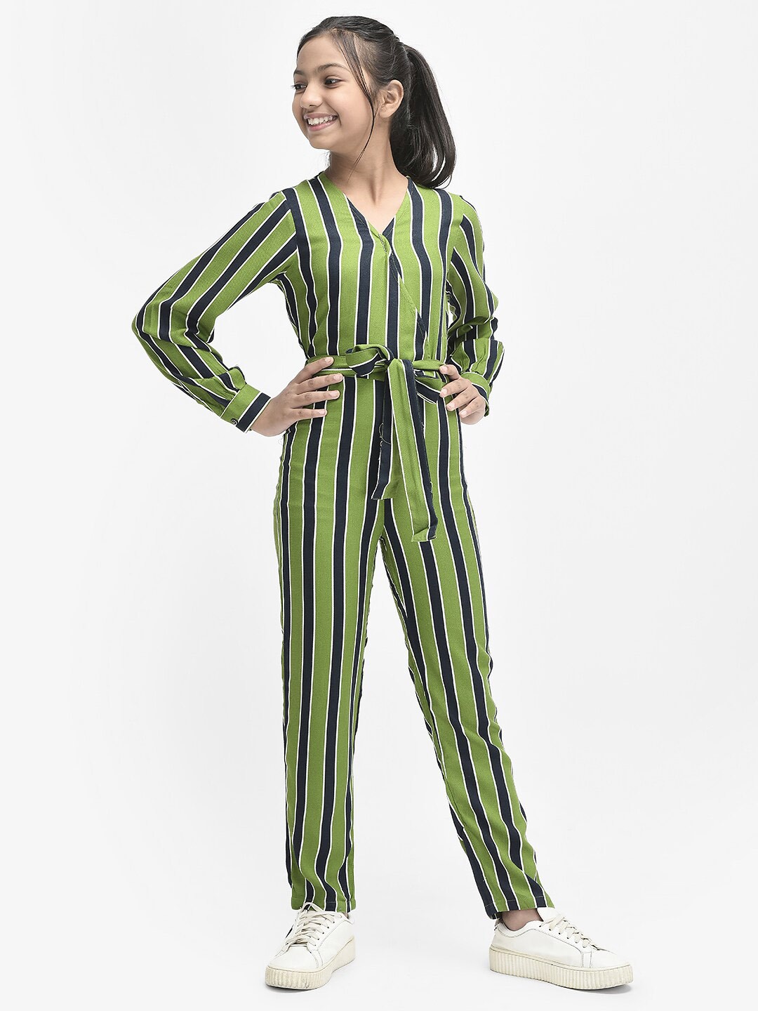 

Crimsoune Club Girls Striped Basic Jumpsuit, Olive