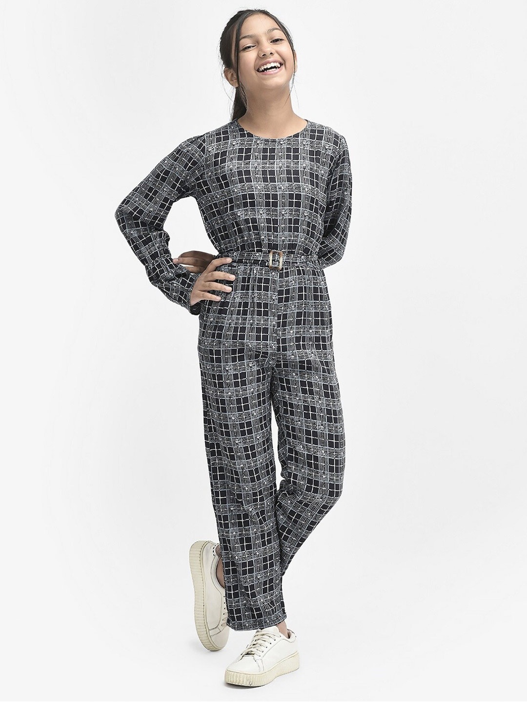 

Crimsoune Club Girls Checked Basic Jumpsuit, Black