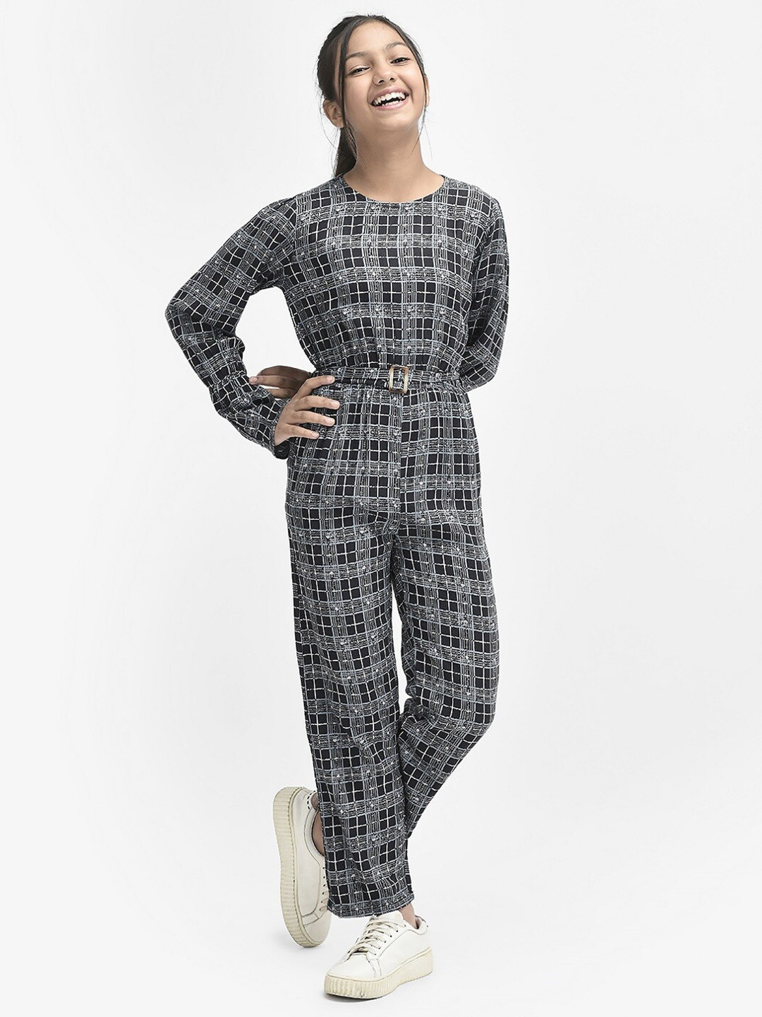 

Crimsoune Club Girls Checked Basic Jumpsuit, Black