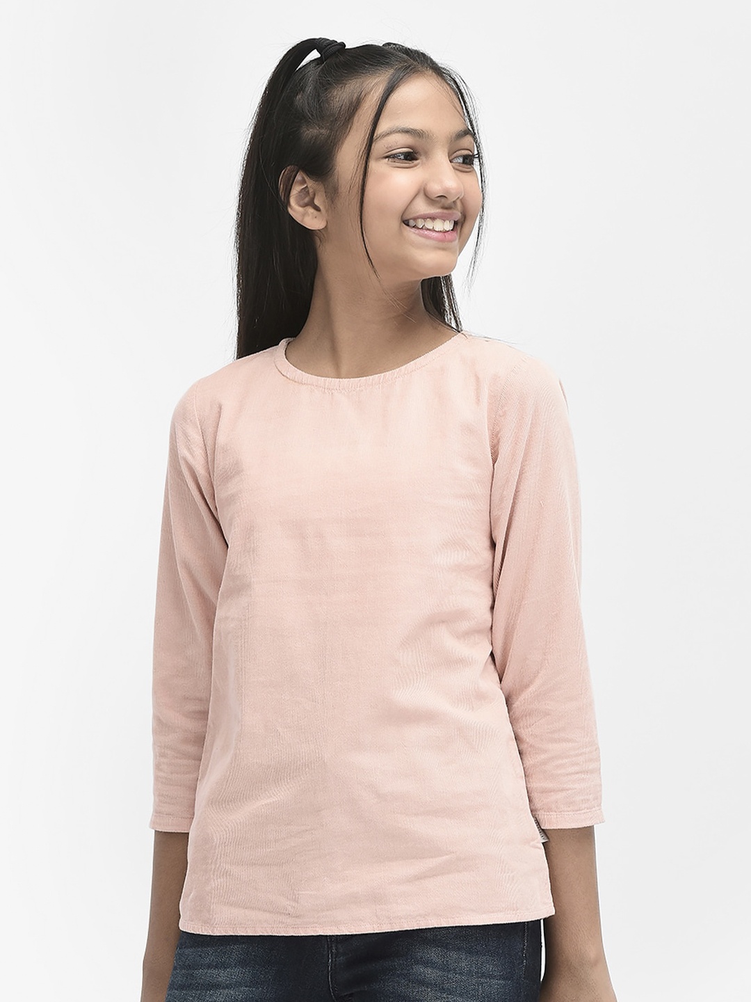 

Crimsoune Club Round Neck Cotton Top, Peach