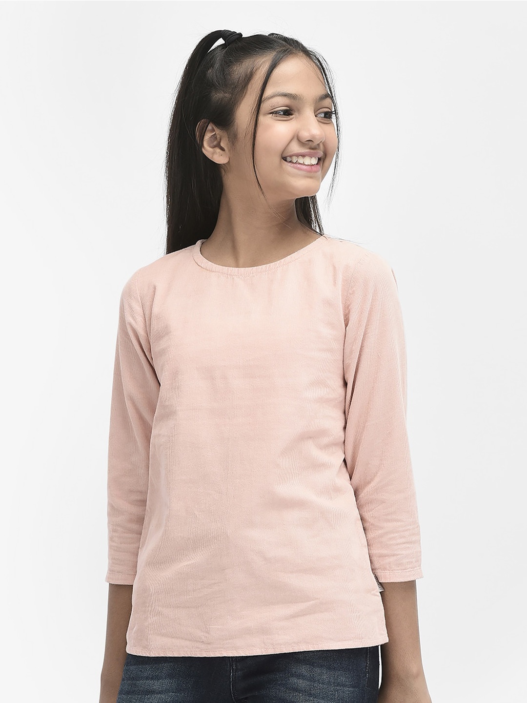 

Crimsoune Club Girls Round Neck Pure Cotton Top, Peach