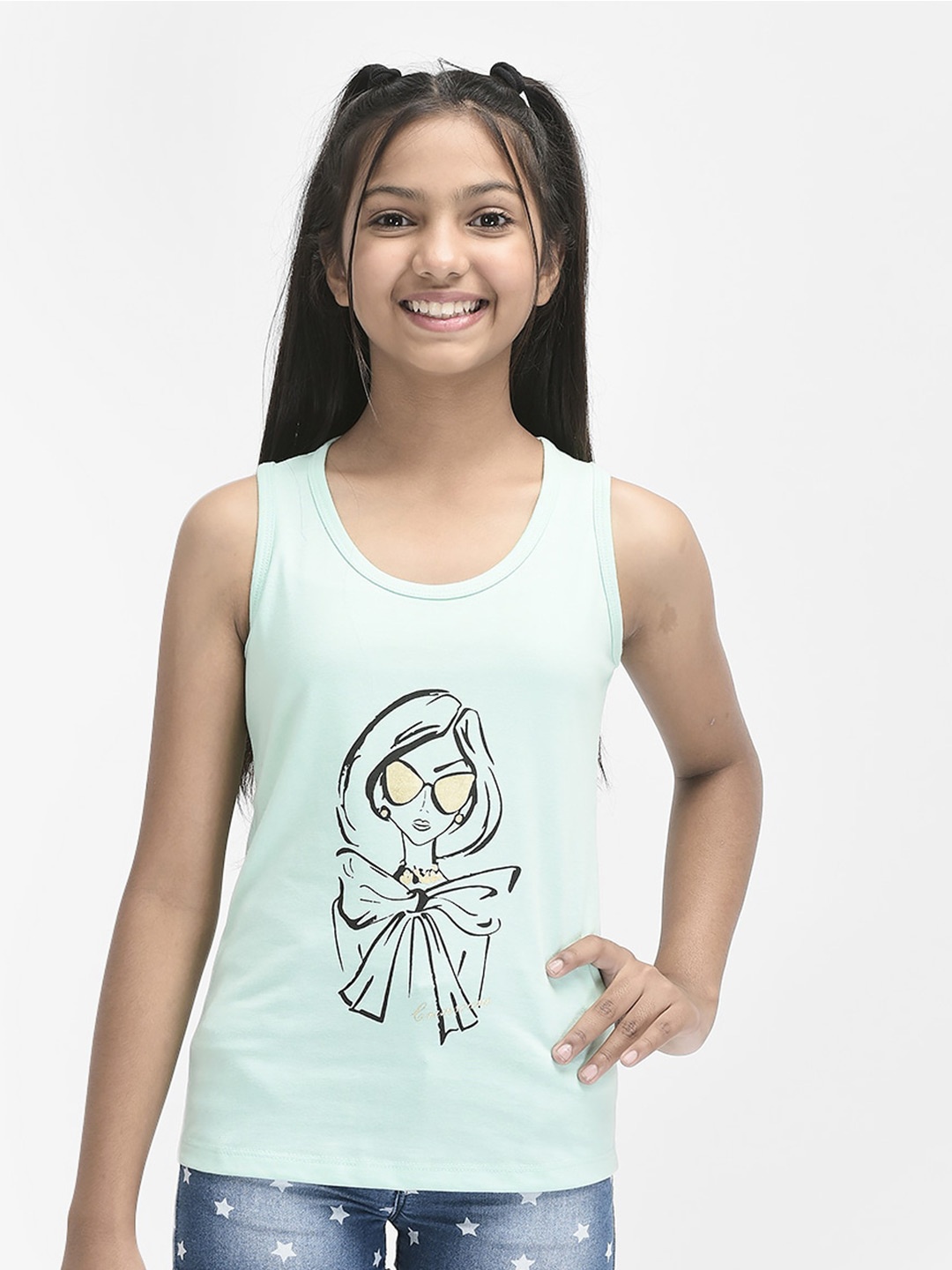 

Crimsoune Club Girls Graphic Printed Sleeveless T-shirt, Green