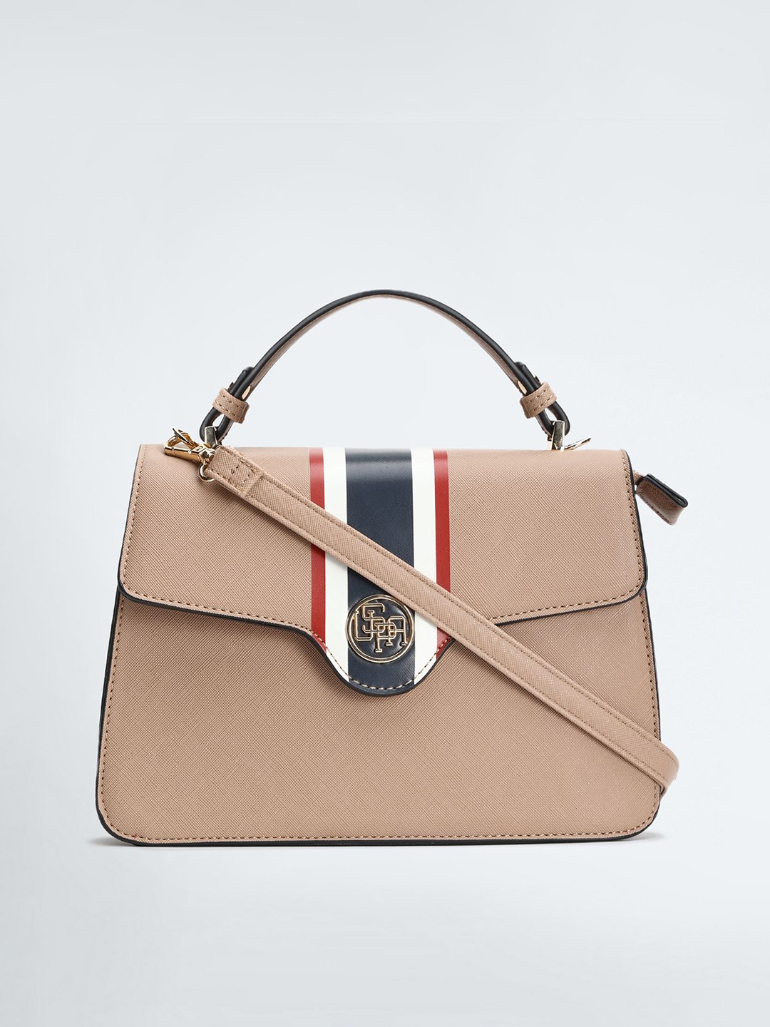 

U.S. Polo Assn. Women Striped PU Structured Satchel, Beige