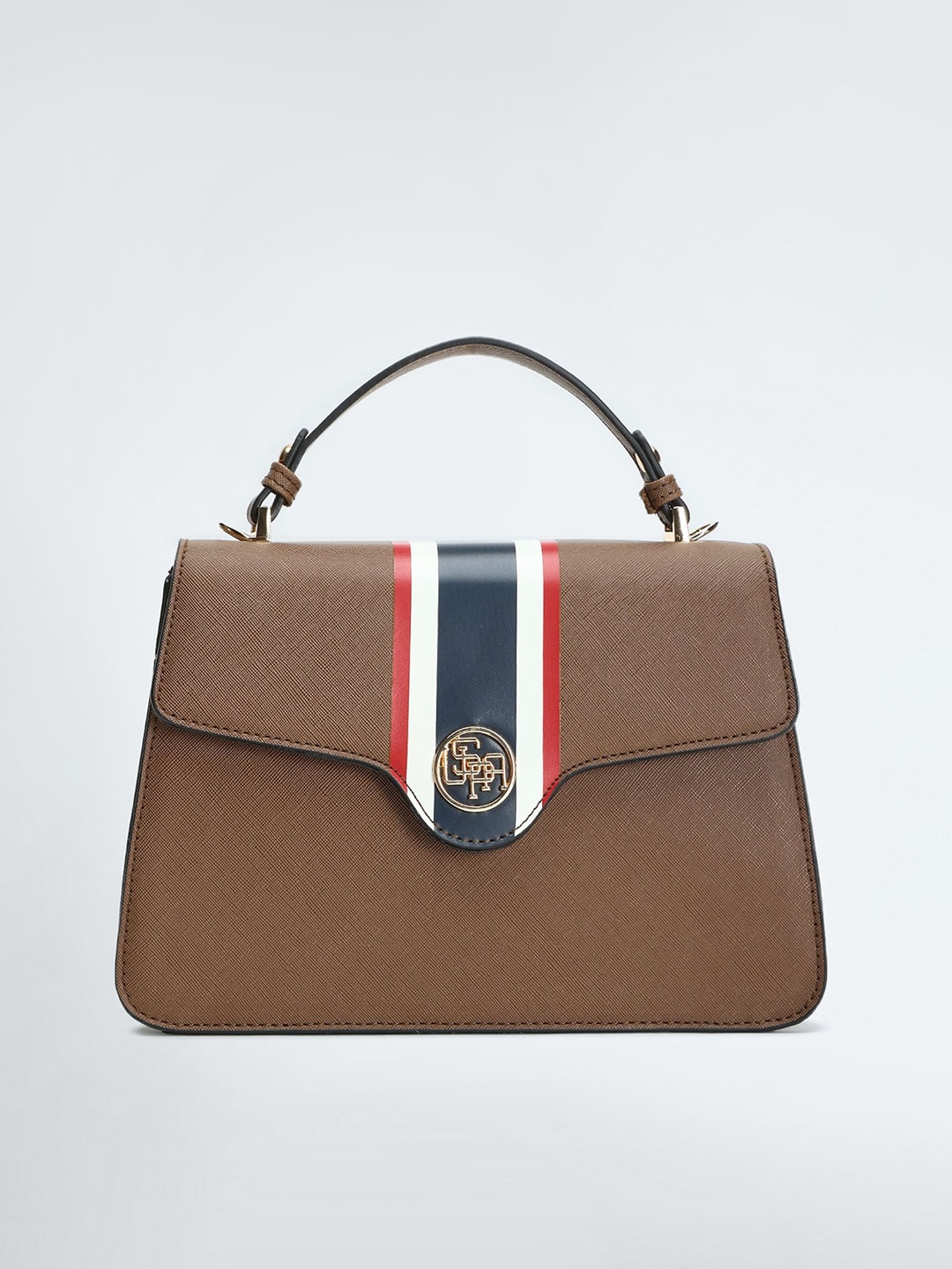 

U.S. Polo Assn. Women Striped Satchel With Brand Logo Detail, Brown