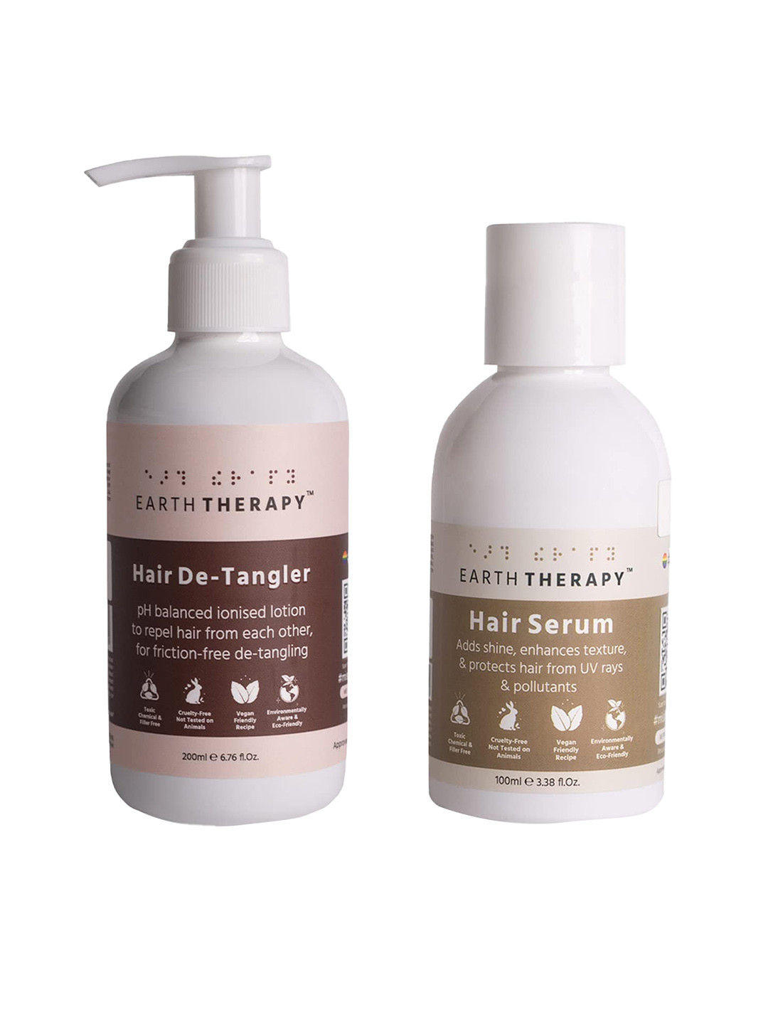 

EARTH THERAPY Set Of 2 Hair De-Tangler & Hair Serum Hair Care Kit- 200ml -100ml, White