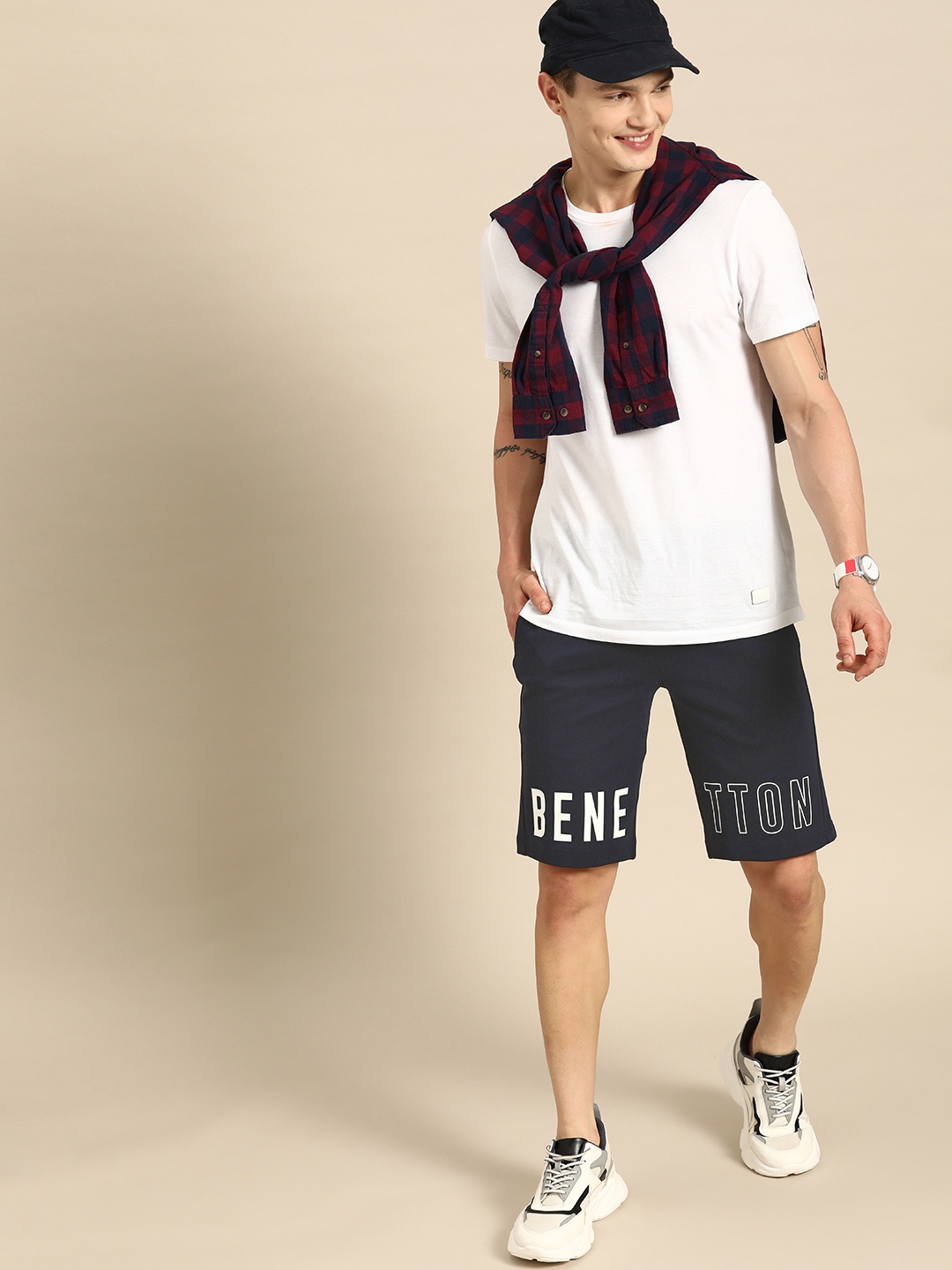 

United Colors of Benetton Logo Printed Pure Cotton Regular Shorts, Navy blue