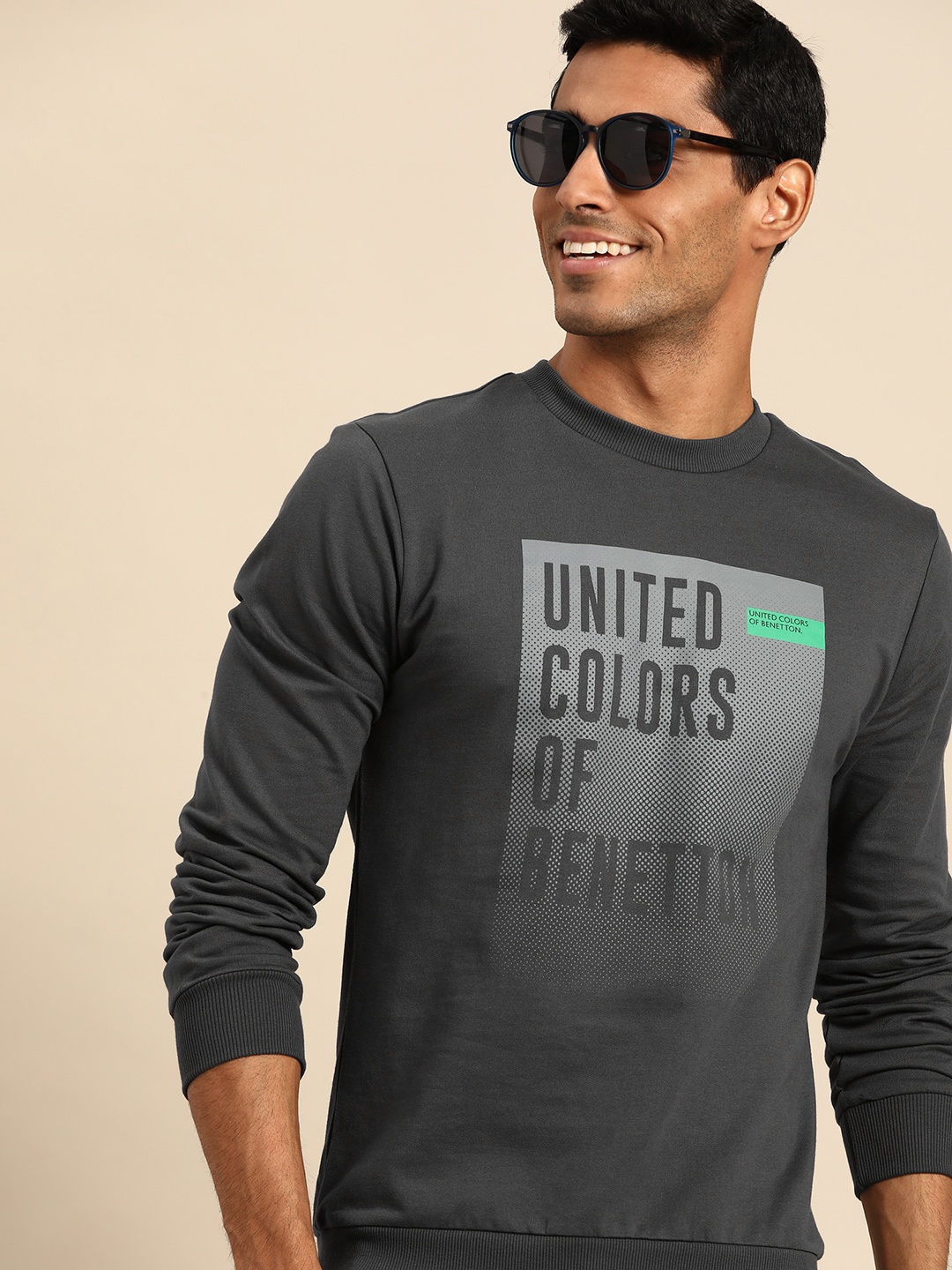 

United Colors of Benetton Brand Logo Printed Pure Cotton Sweatshirt, Charcoal