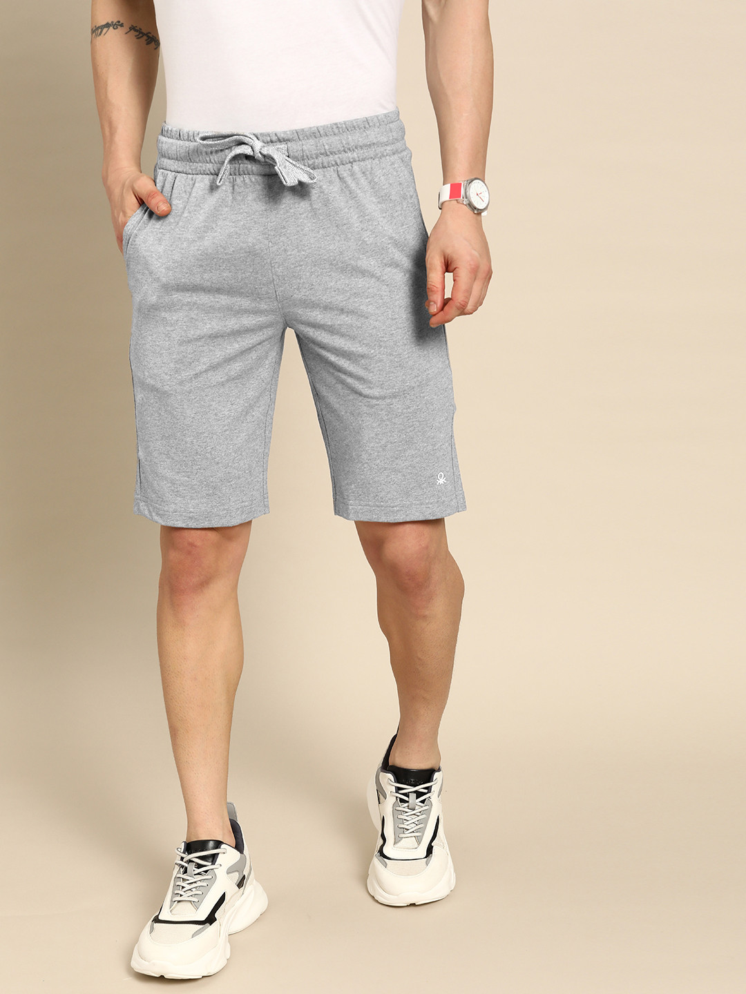 

United Colors of Benetton Pure Cotton Regular Shorts, Grey melange