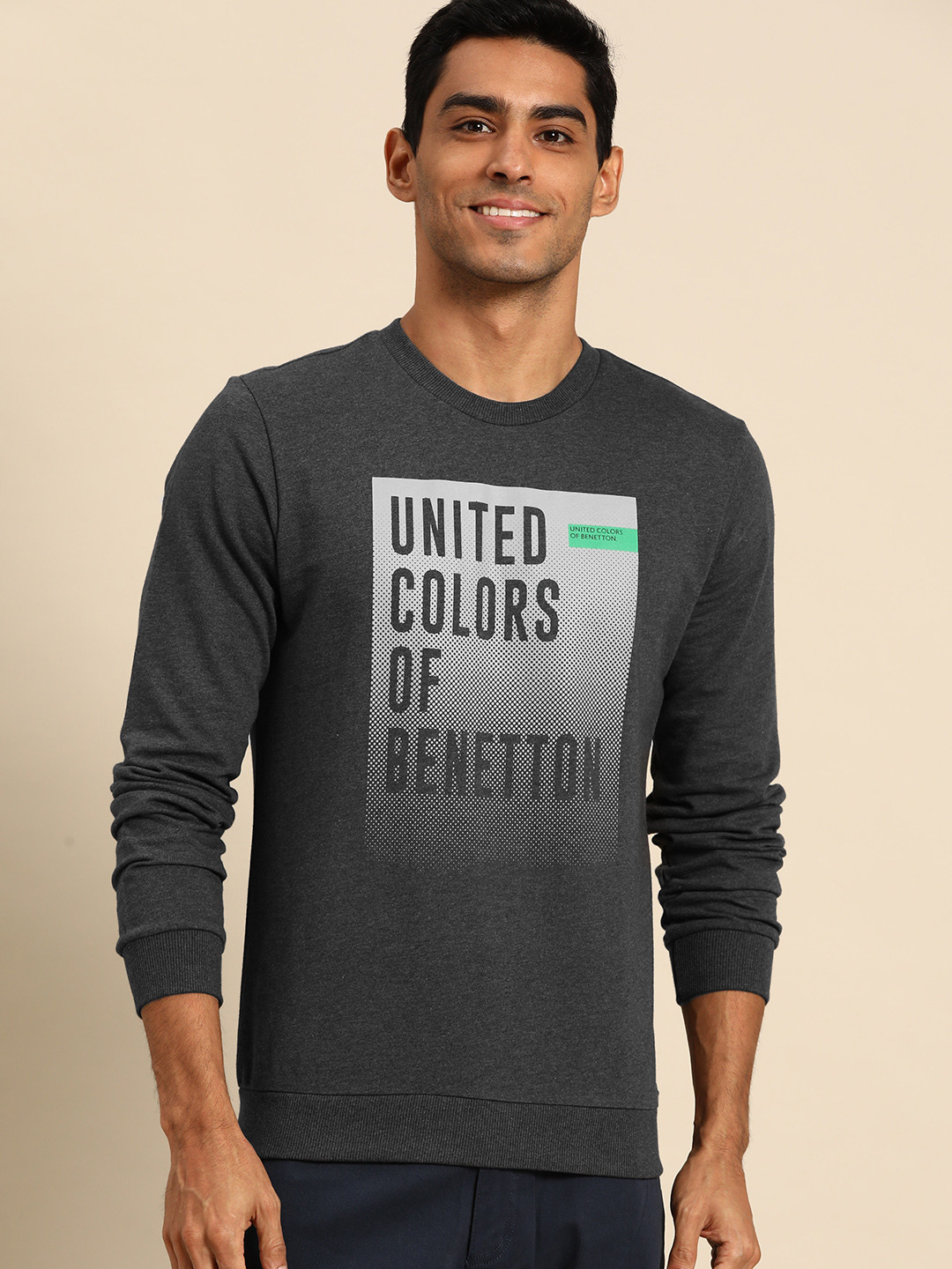 

United Colors of Benetton Brand Logo Printed Pure Cotton Sweatshirt, Charcoal