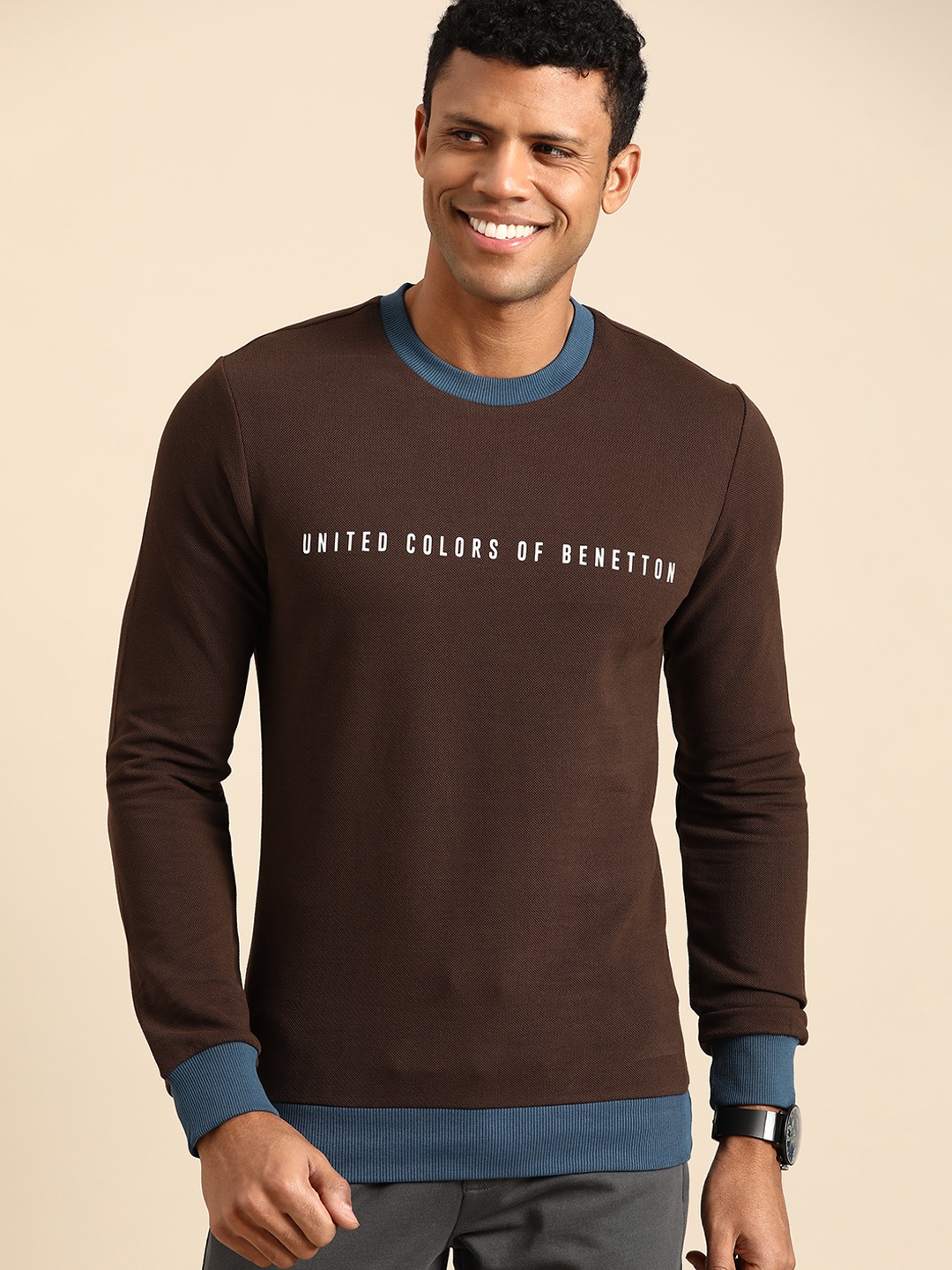 

United Colors of Benetton Cotton Printed Sweatshirt, Brown