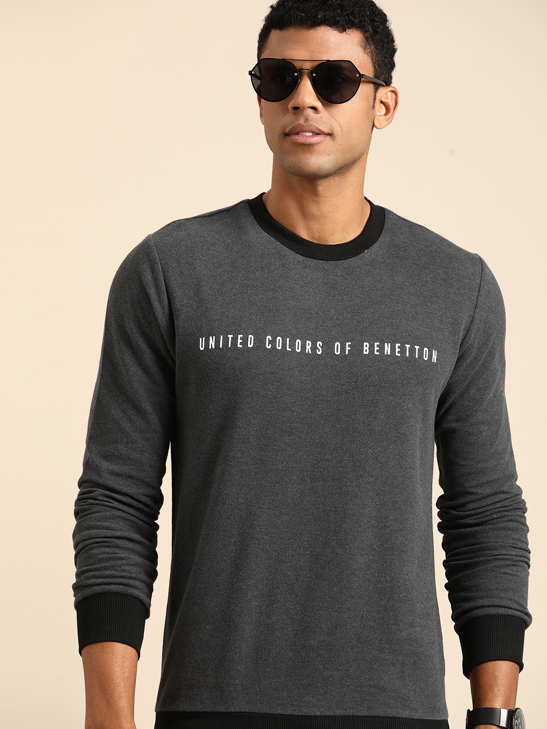 

United Colors of Benetton Solid Pure Cotton Sweatshirt, Grey