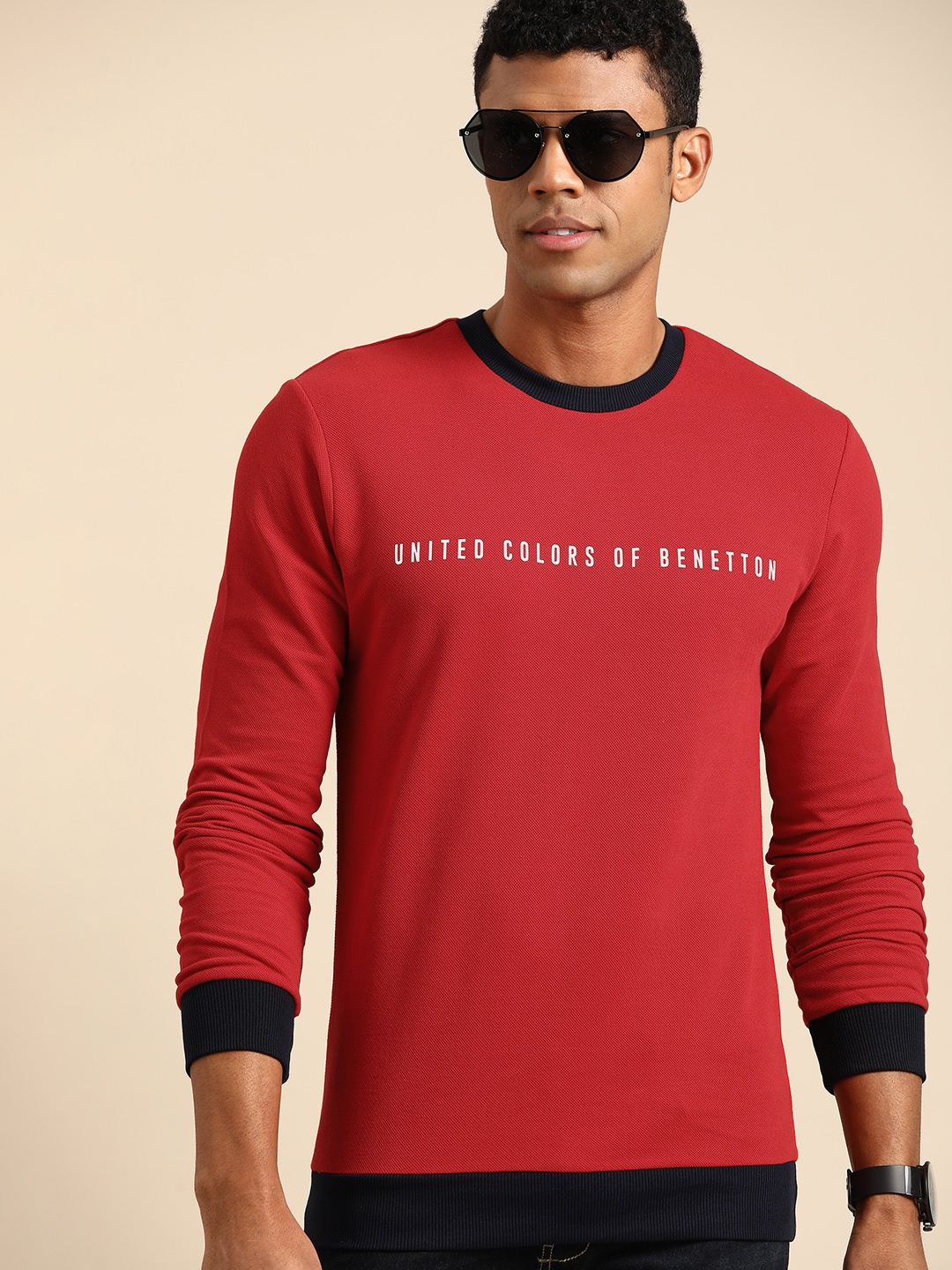 

United Colors of Benetton Solid Pure Cotton Sweatshirt, Red