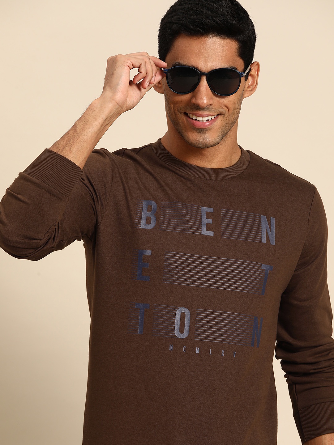 

United Colors of Benetton Cotton Printed Sweatshirt, Brown
