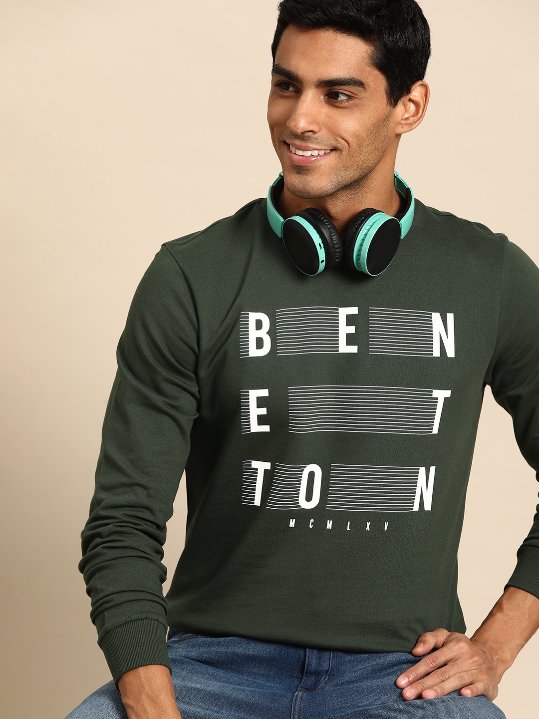 

United Colors of Benetton Cotton Printed Sweatshirt, Olive