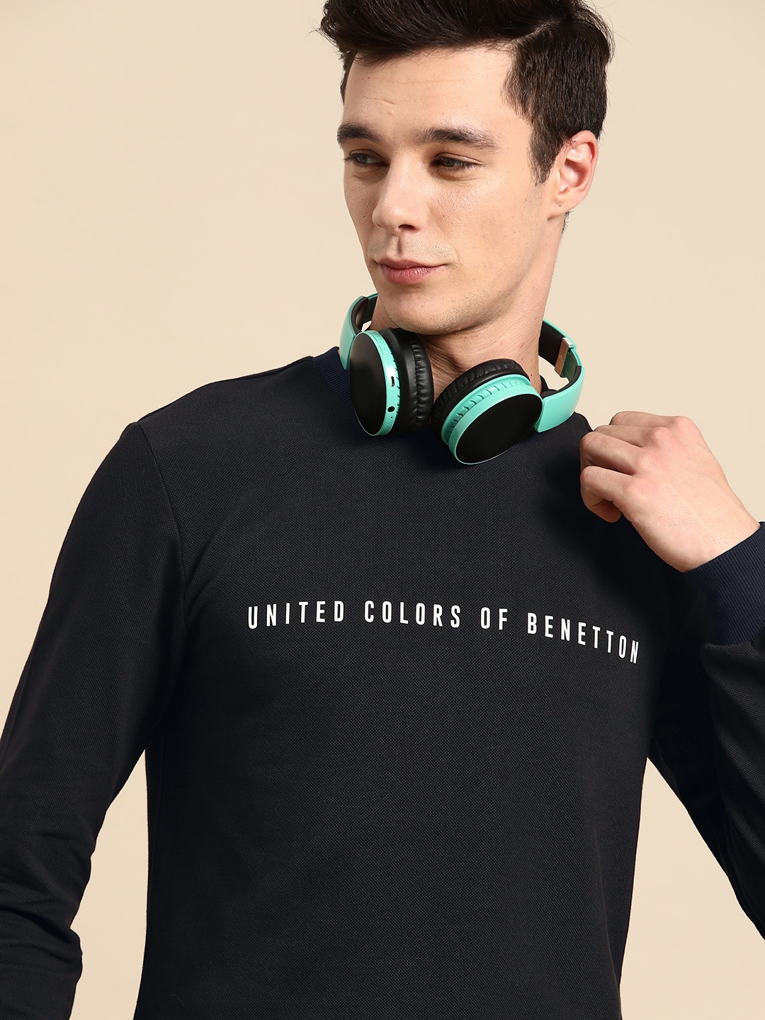 

United Colors of Benetton Cotton Printed Sweatshirt, Black
