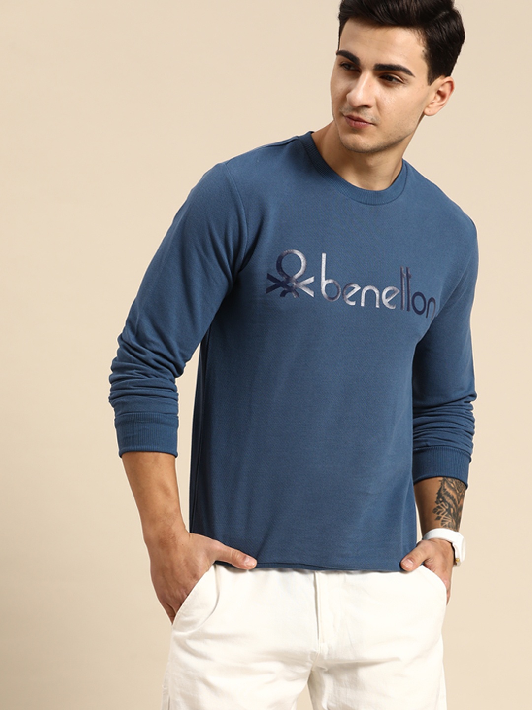 

United Colors of Benetton Pure Cotton Sweatshirt, Blue