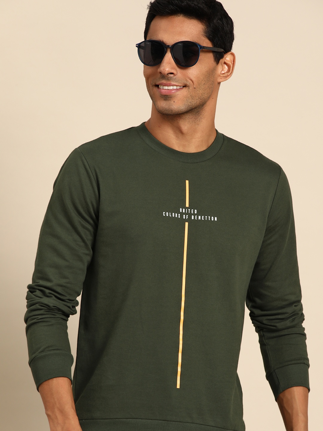 

United Colors of Benetton Cotton Printed Sweatshirt, Olive