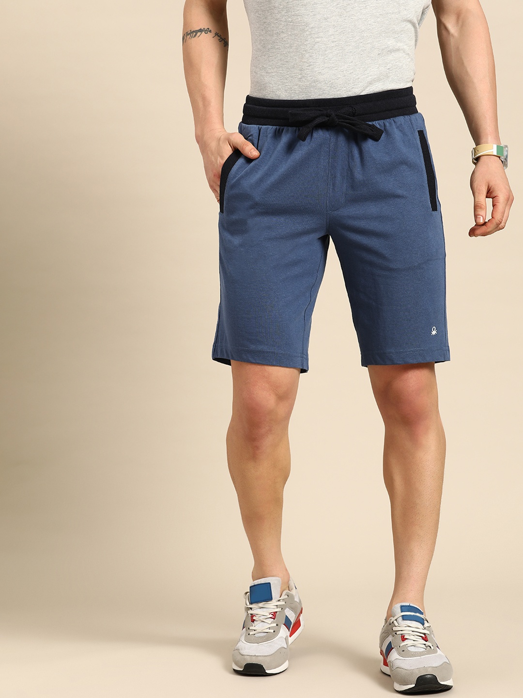 

United Colors of Benetton Men Pure Cotton Shorts, Navy blue