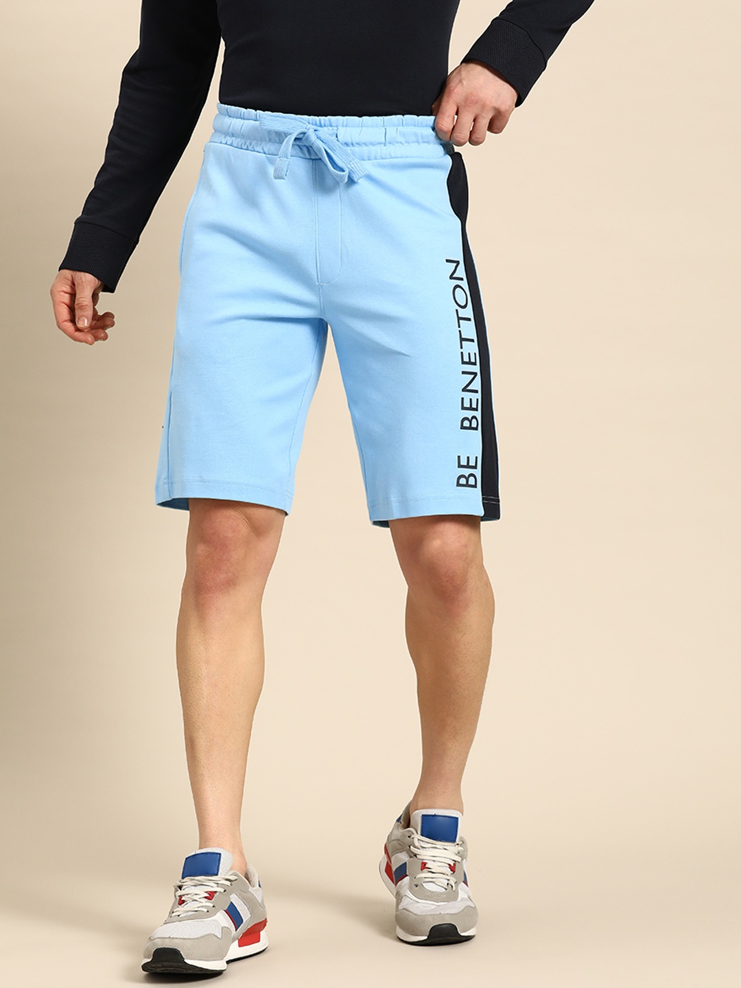 

United Colors of Benetton Men Pure Cotton Typography Printed Regular Fit Shorts, Blue