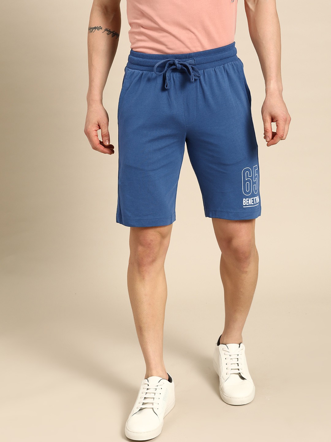 

United Colors of Benetton Men Typography Printed Pure Cotton Shorts, Teal
