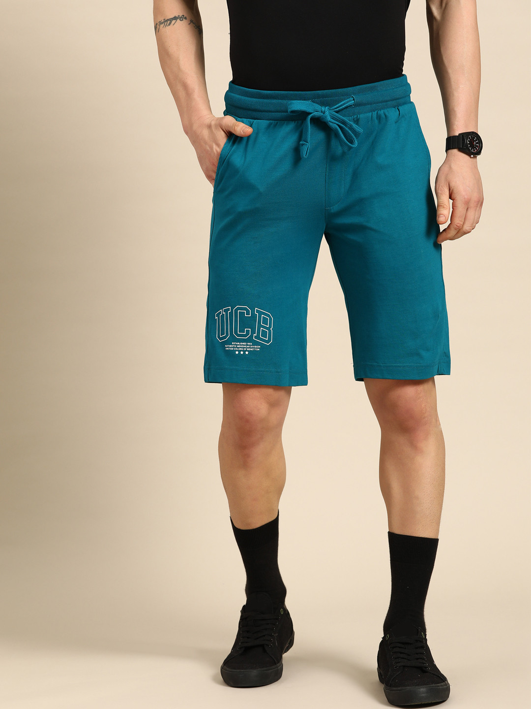 

United Colors of Benetton Men Pure Cotton Shorts, Teal