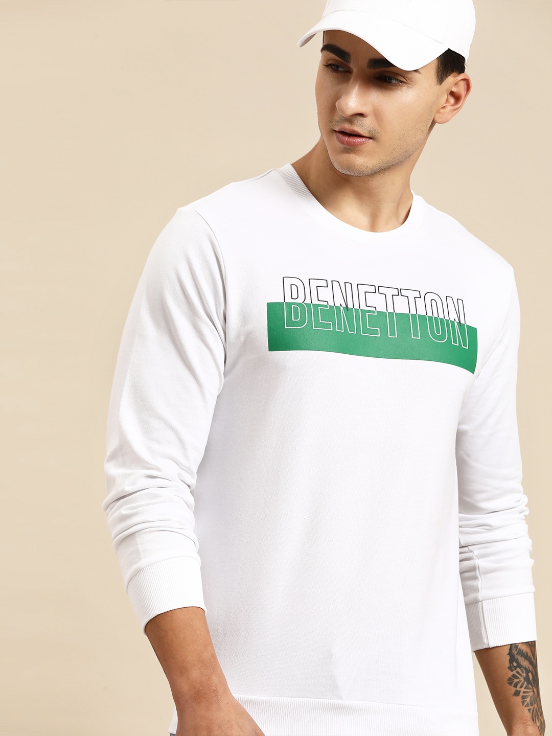 

United Colors of Benetton Pure Cotton Printed Sweatshirt, White