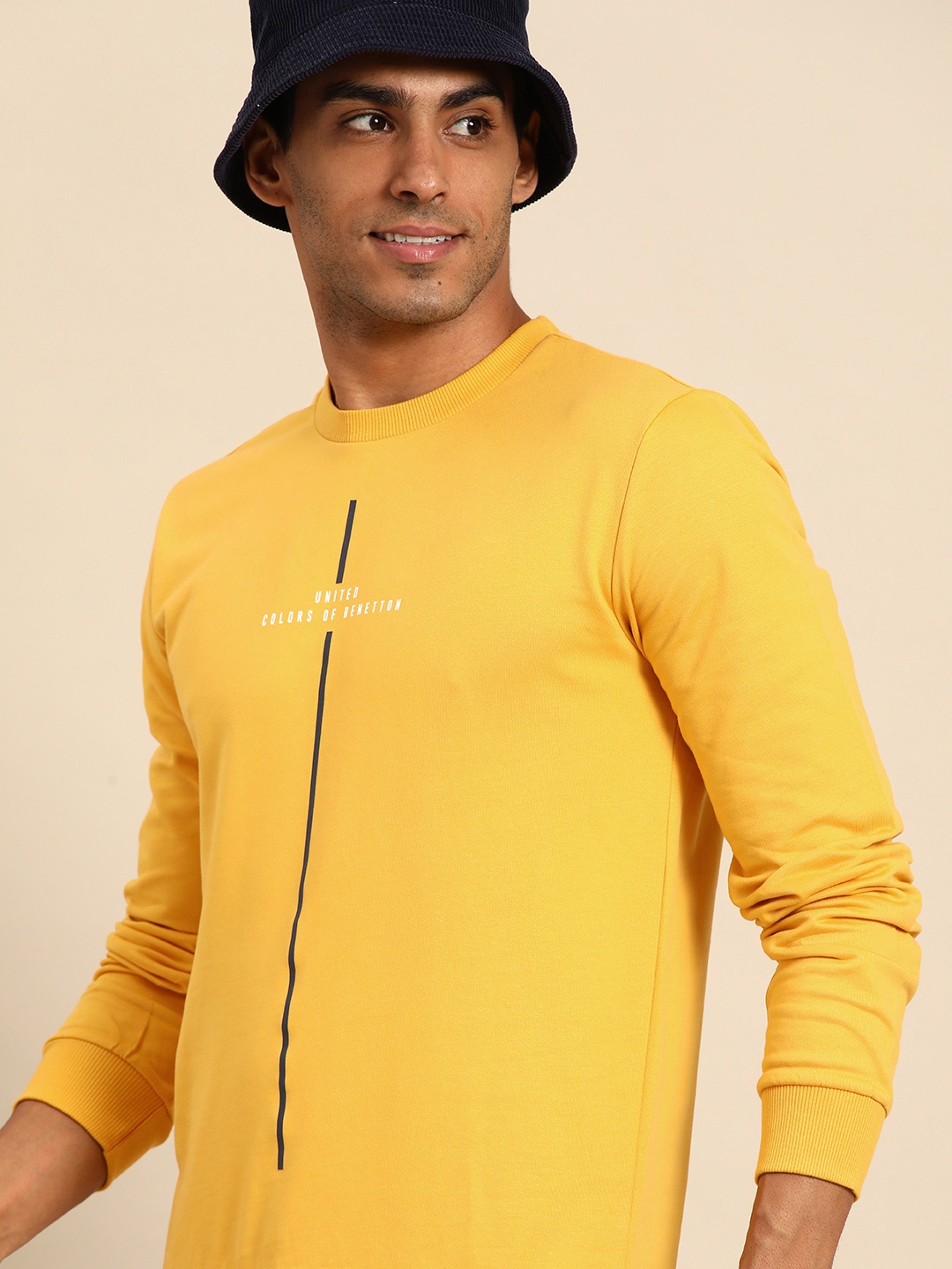 

United Colors of Benetton Cotton Printed Sweatshirt, Mustard