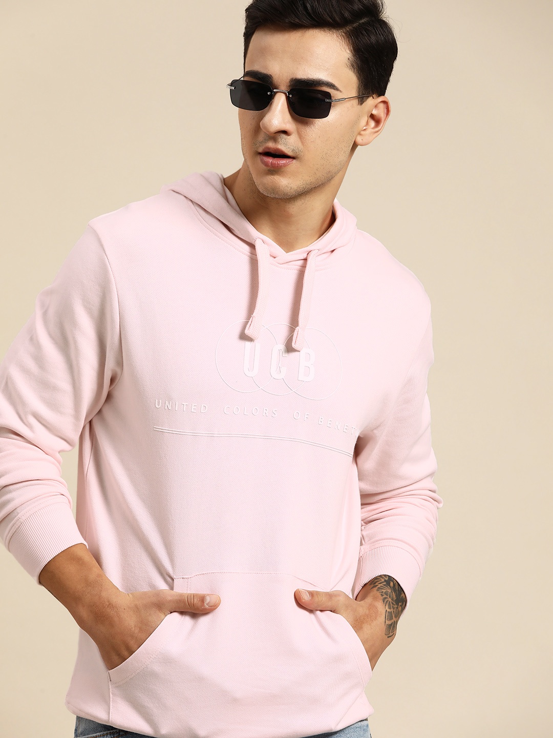United Colors of Benetton Pure Cotton Printed Hooded Sweatshirt, Pink