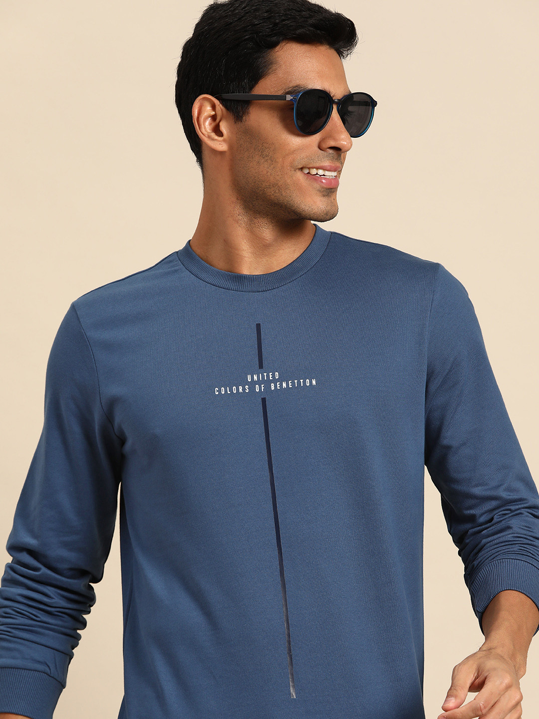 

United Colors of Benetton Cotton Printed Sweatshirt, Blue