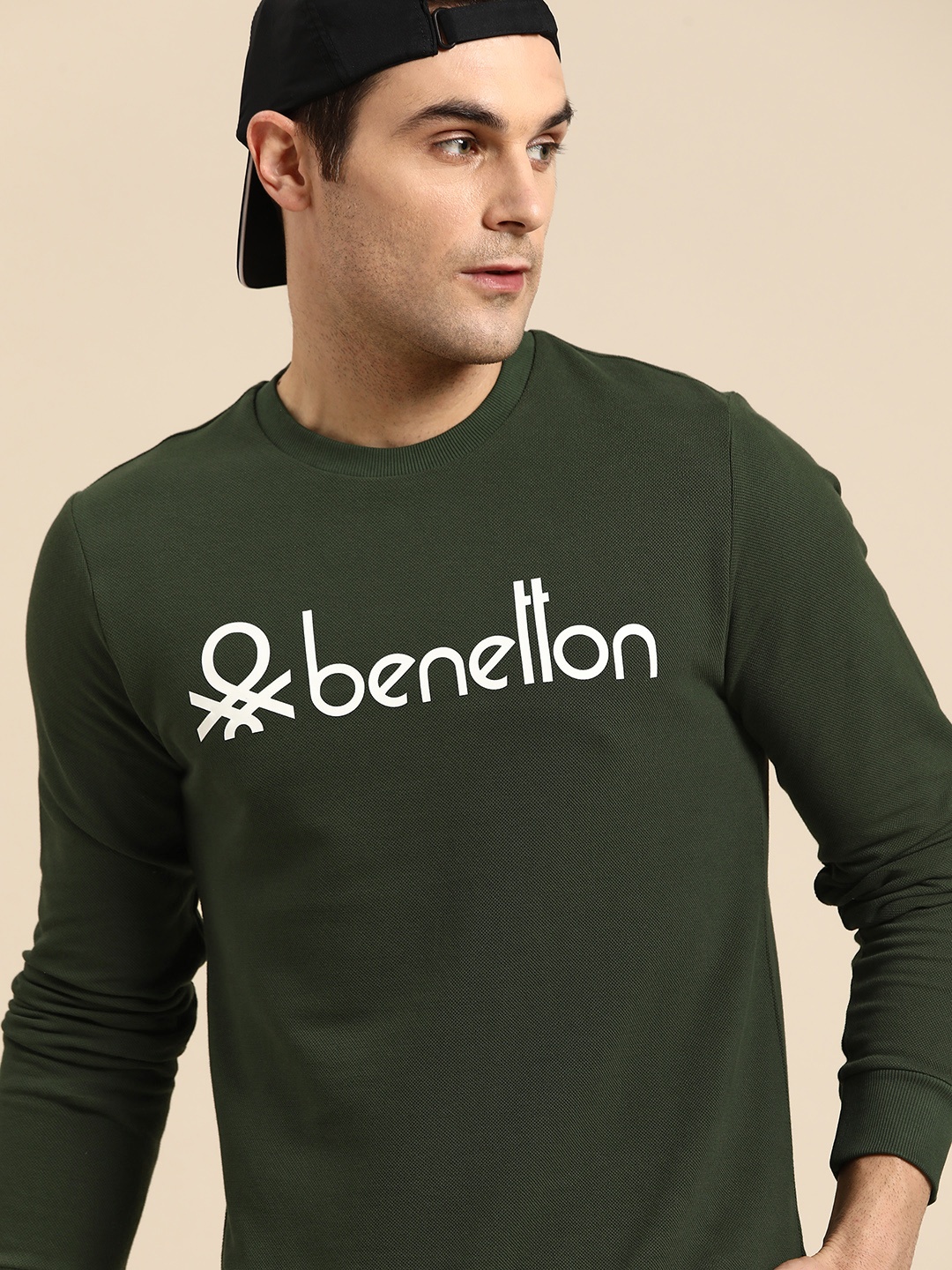 

United Colors of Benetton Pure Cotton Printed Sweatshirt, Olive