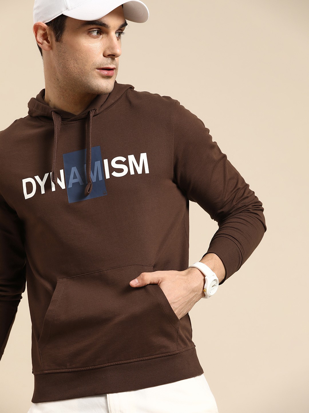 

United Colors of Benetton Printed Detail Pure Cotton Hooded Sweatshirt, Brown