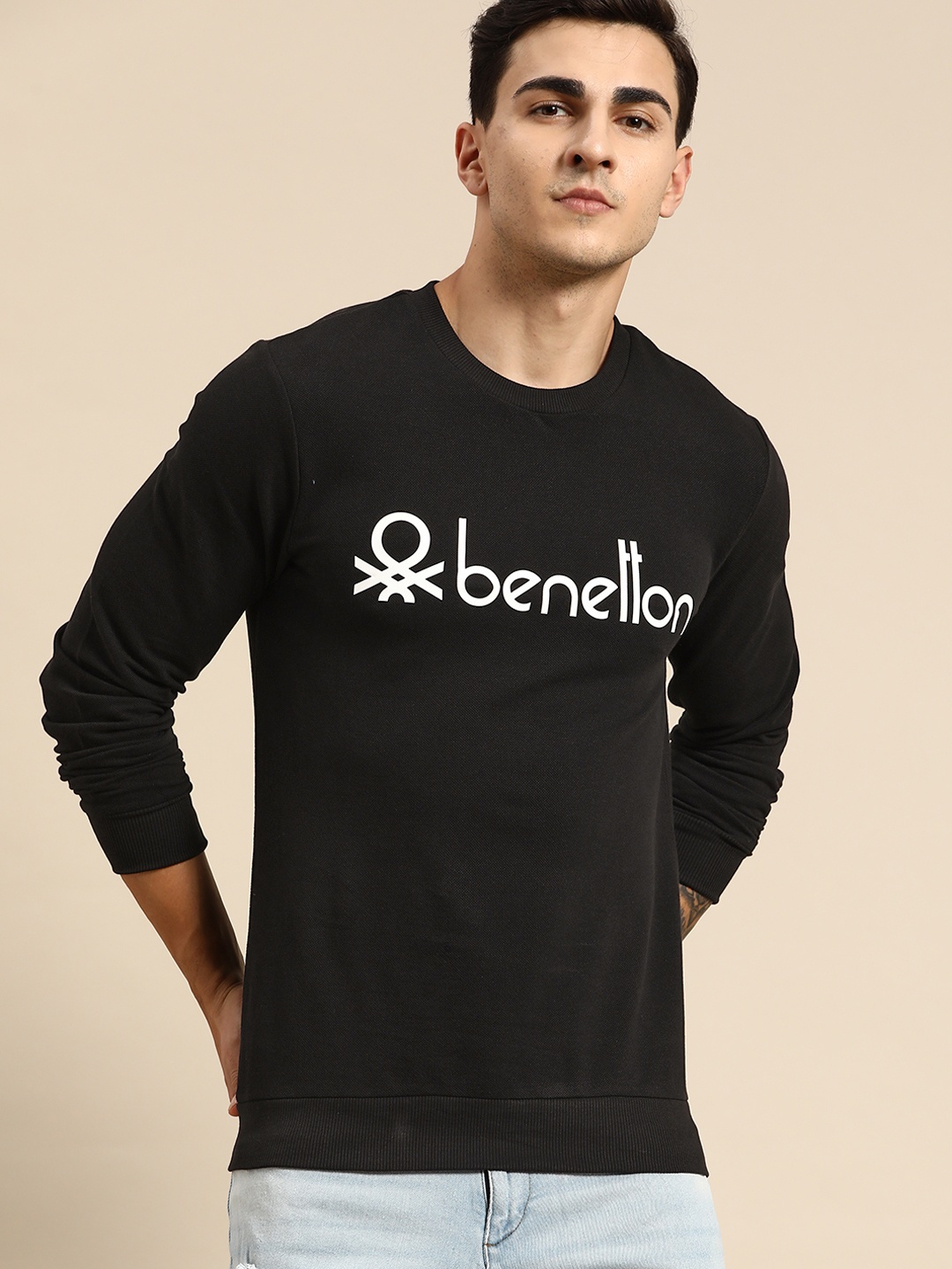 

United Colors of Benetton Brand Printed Pure Cotton Sweatshirt, Black
