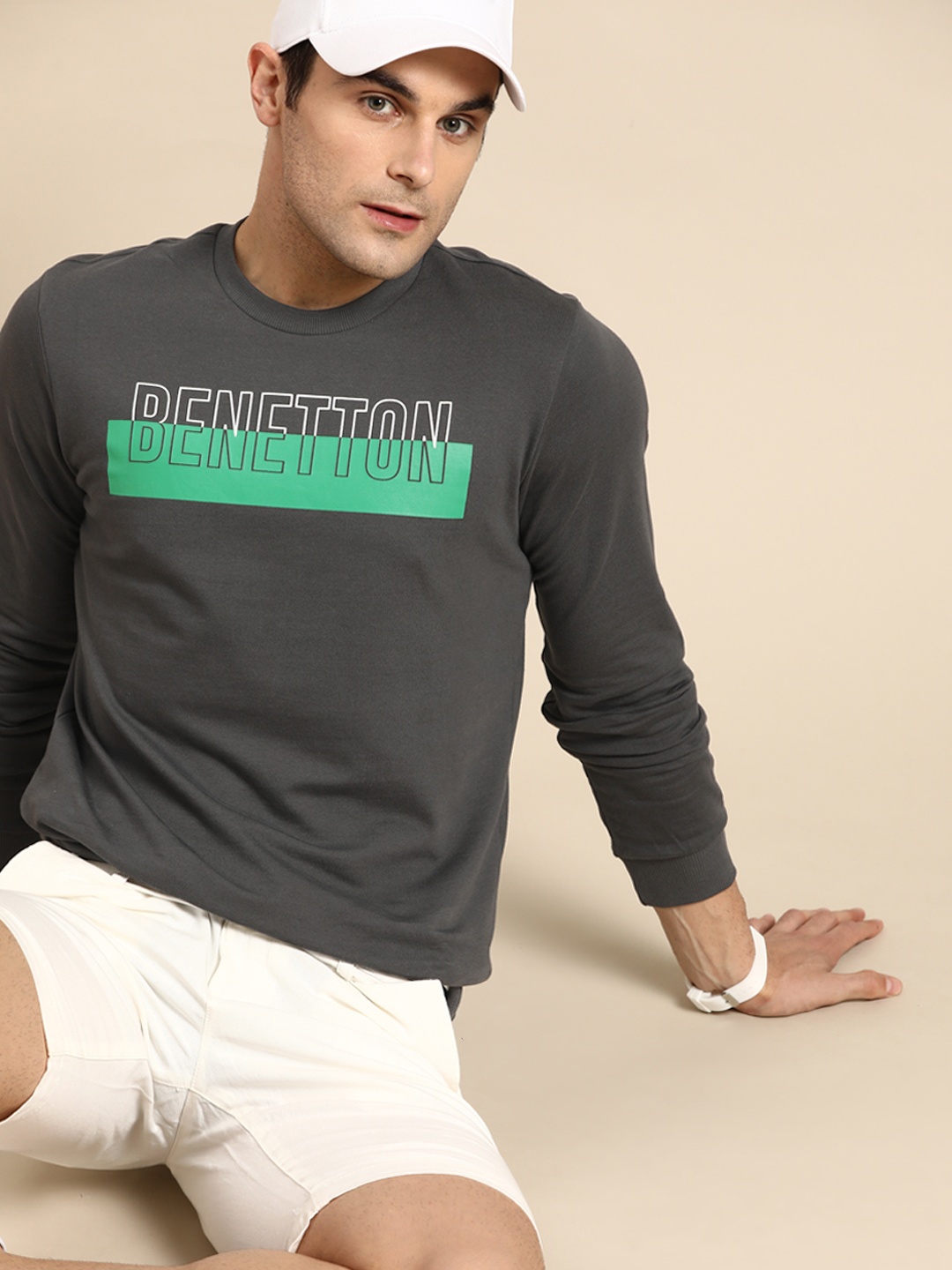 

United Colors of Benetton Brand Printed Pure Cotton Sweatshirt, Grey