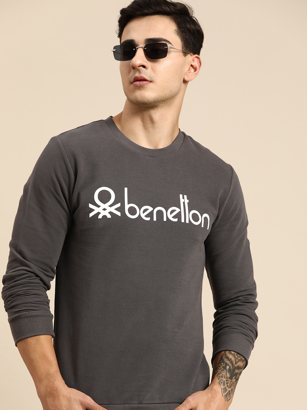 

United Colors of Benetton Brand Printed Pure Cotton Sweatshirt, Grey