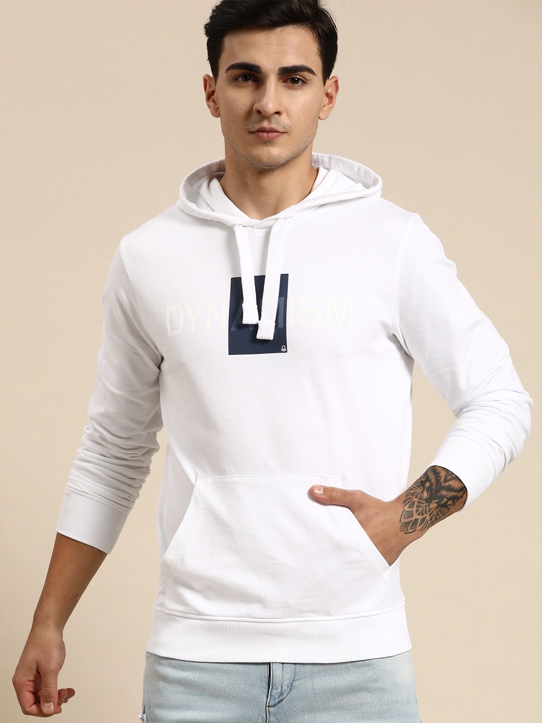 

United Colors of Benetton Printed Detail Pure Cotton Hooded Sweatshirt, White