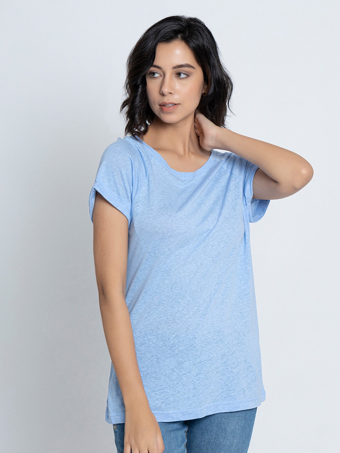 

B.Copenhagen Round Neck Raglan Sleeves Top, Blue