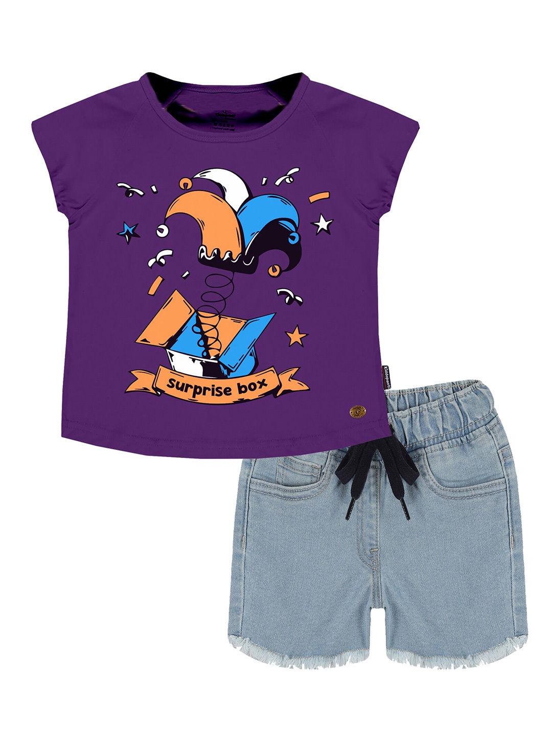 

KiddoPanti Girls Printed T-shirt with Shorts, Purple