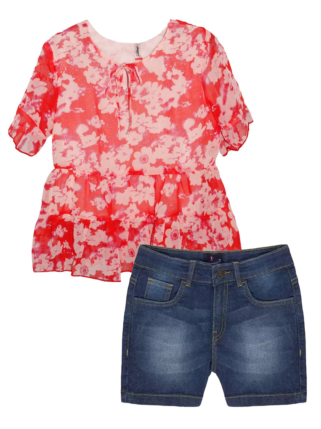 

KiddoPanti Girls Printed Top with Shorts, Red