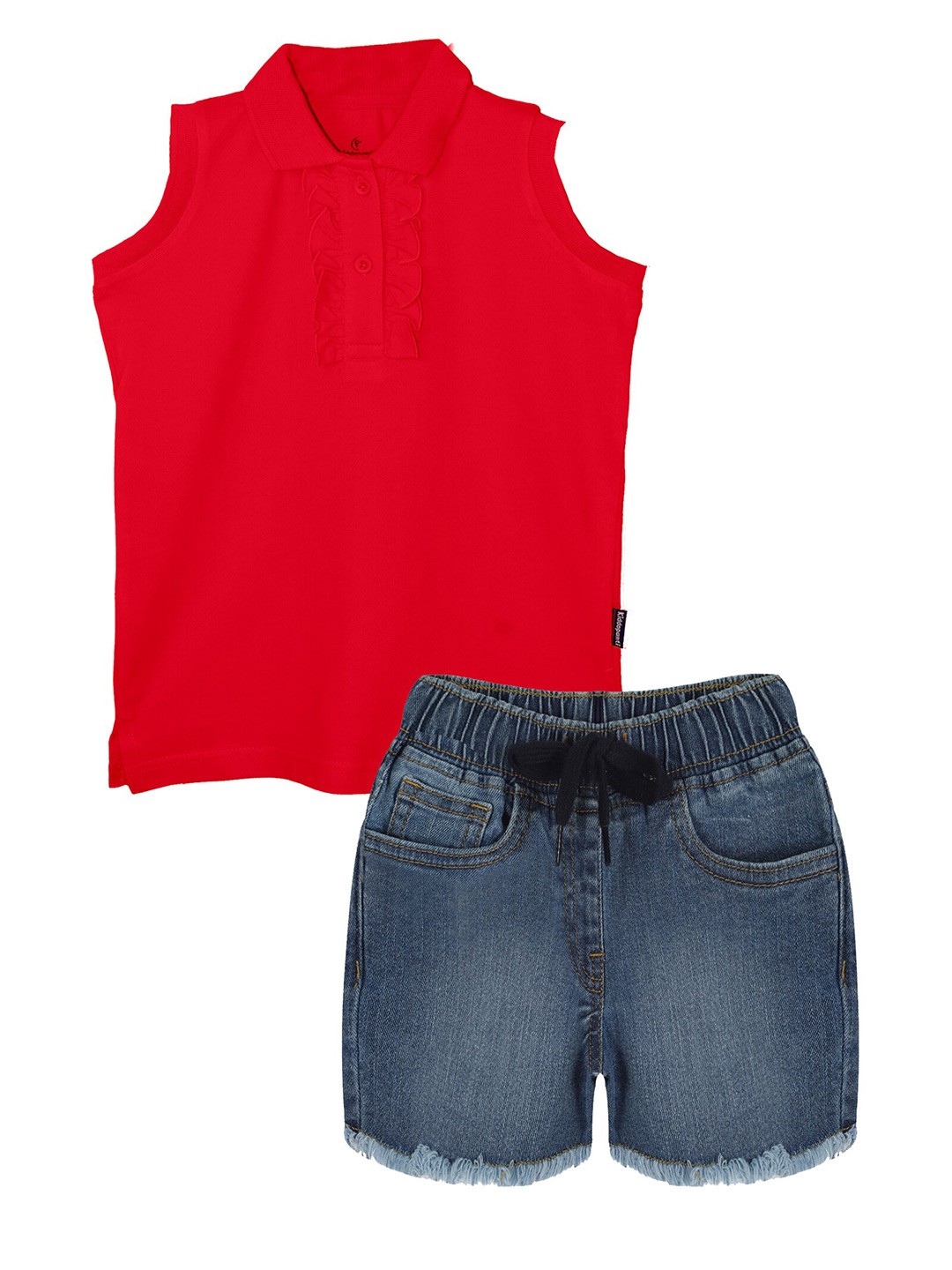 

KiddoPanti Girls Polo Collar T-shirt with Shorts, Red