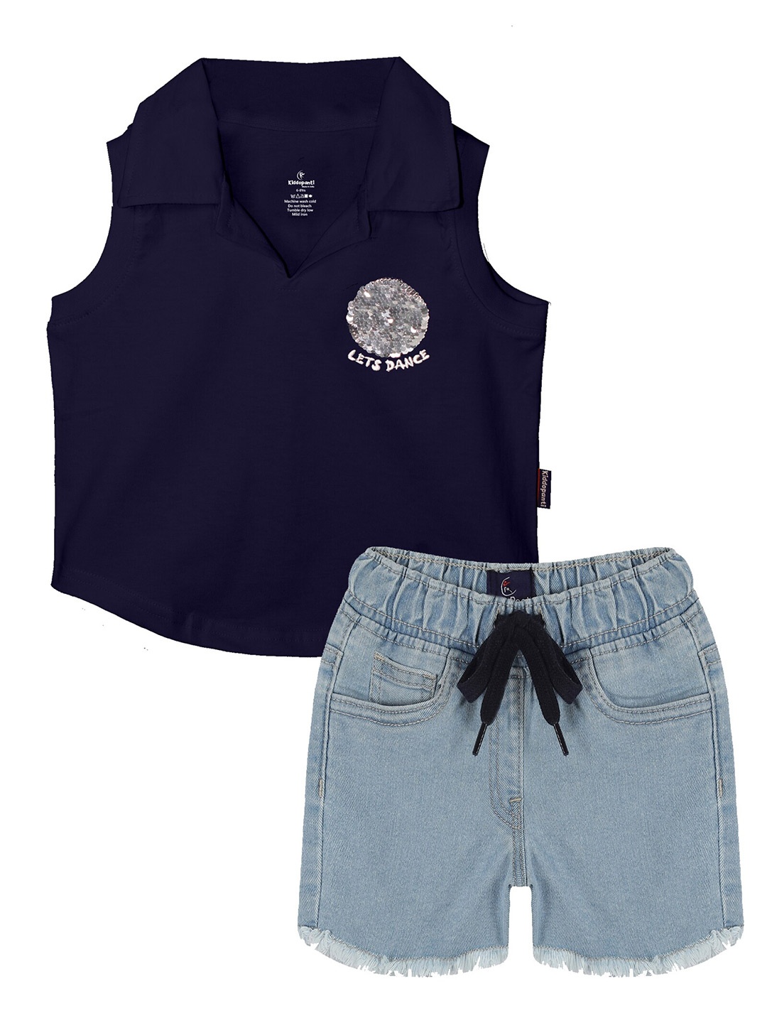 

KiddoPanti Girls Polo Collar T-shirt with Shorts, Navy blue