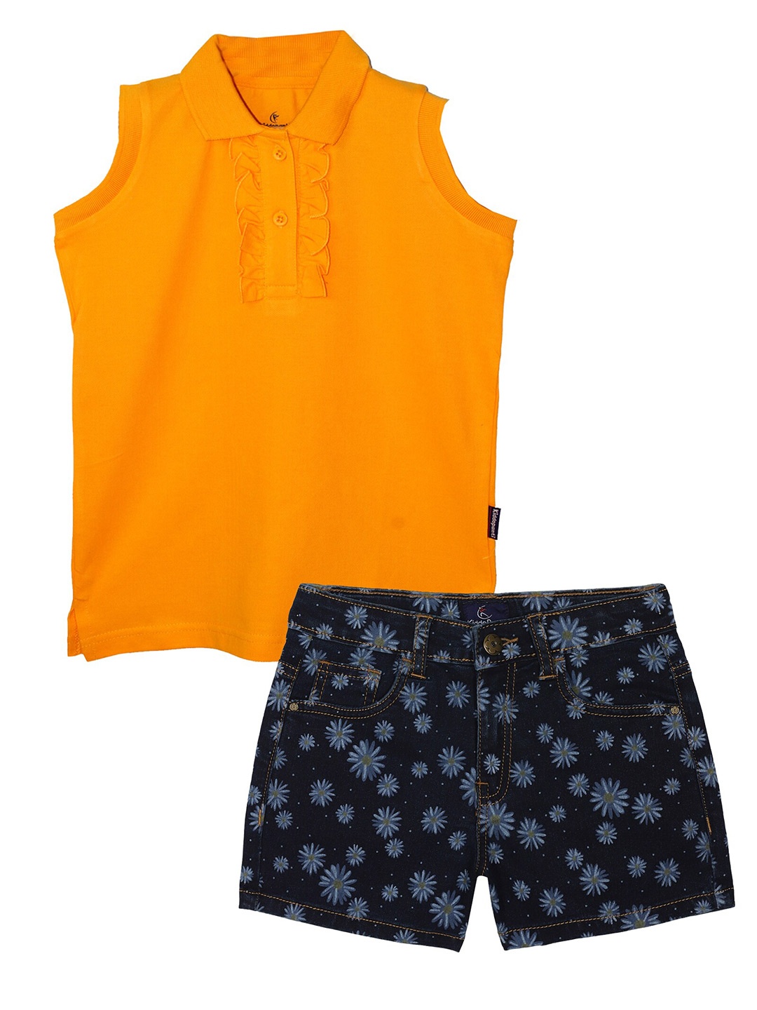 

KiddoPanti Girls Polo Collar T-shirt with Shorts, Yellow