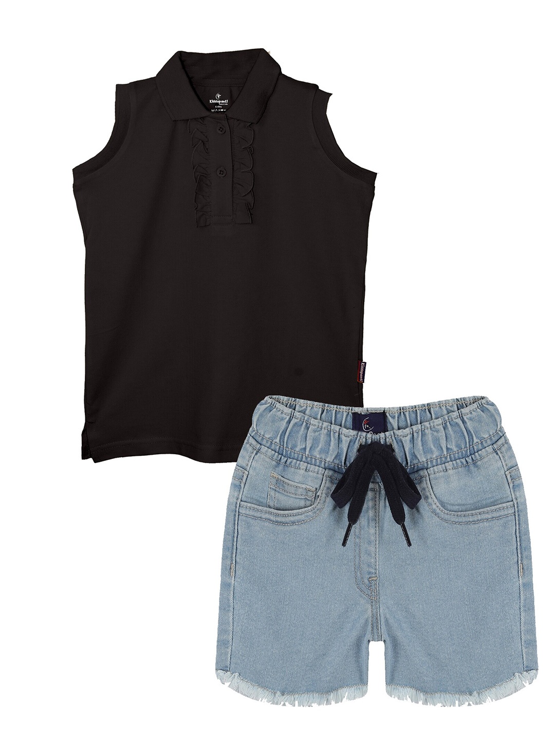 

KiddoPanti Girls Polo Collar T-shirt with Shorts, Black