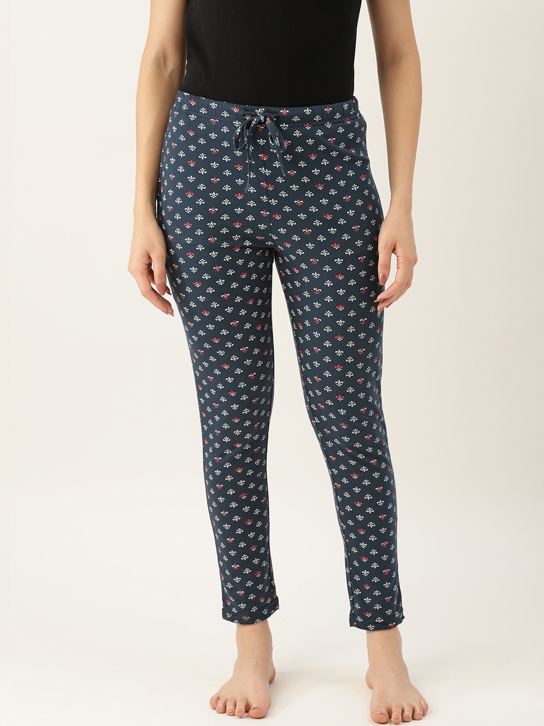 

ETC Printed Slim Pure Cotton Lounge Pants, Navy blue