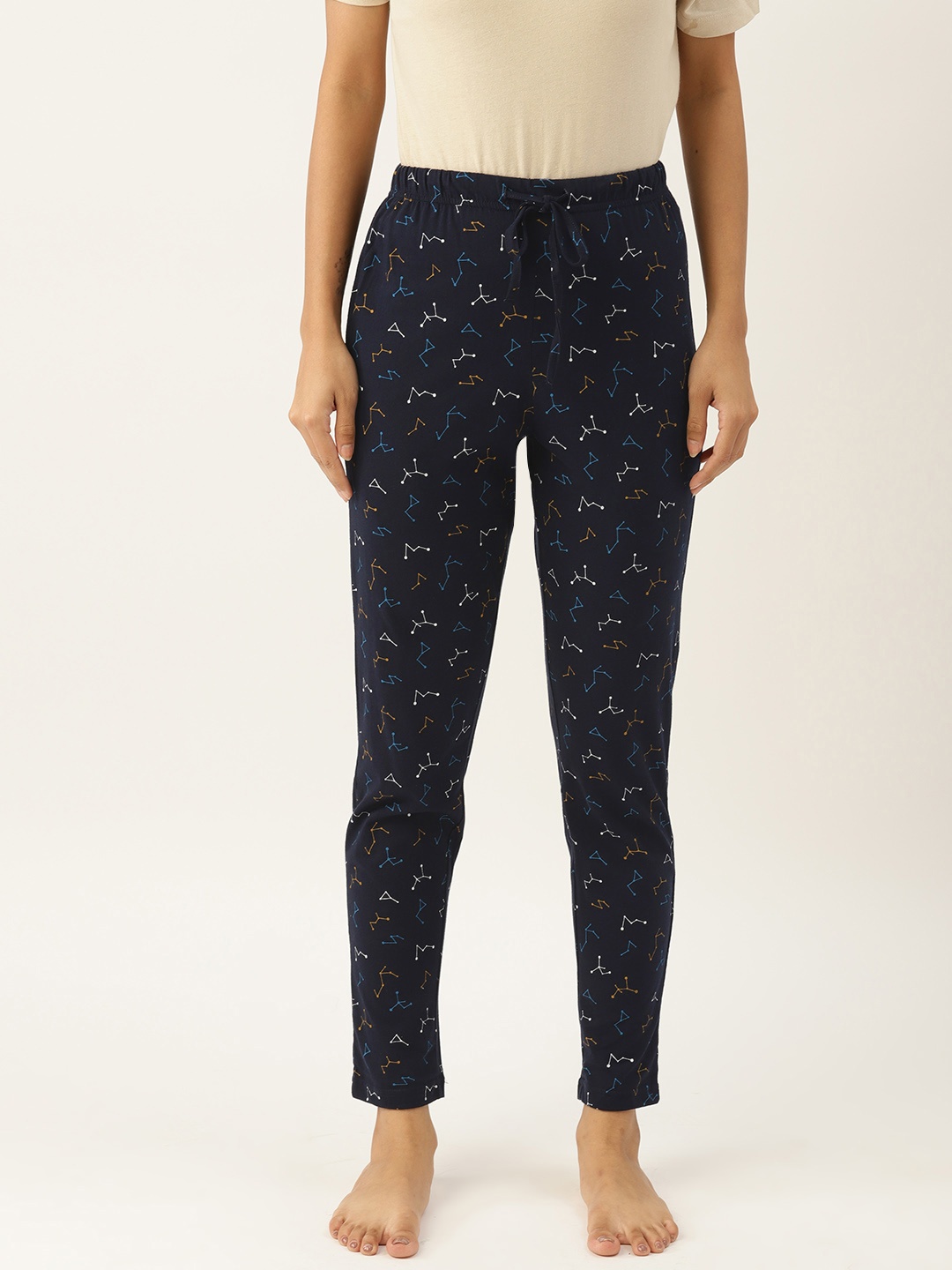 

ETC Printed Slim Pure Cotton Lounge Pants, Navy blue