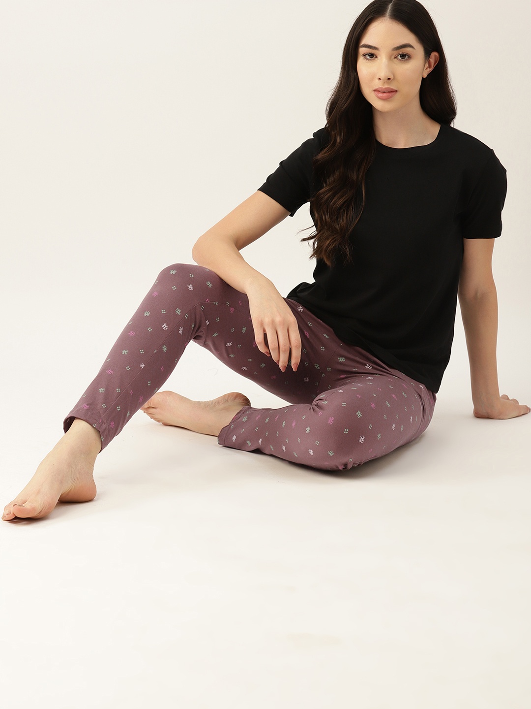 

ETC Printed Slim-Fit Pure Cotton Lounge Pants, Mauve